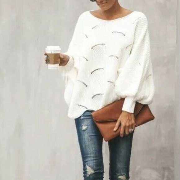 NWT Boutique Dolman Off White Knit Sweater Blouse - Picture 5 of 8